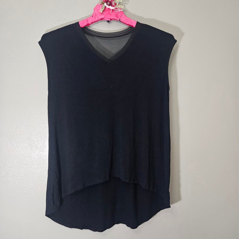 Kim & Cami Mesh V-Neck High-Low Tank Top M Black Whimsygoth Minimalist Capsule